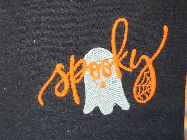 Spooky Ghost Halloween embroidery Left Chest  T-shirt| Embroidered Ghost t-shirts|Gildan Softstyle short sleeve tee